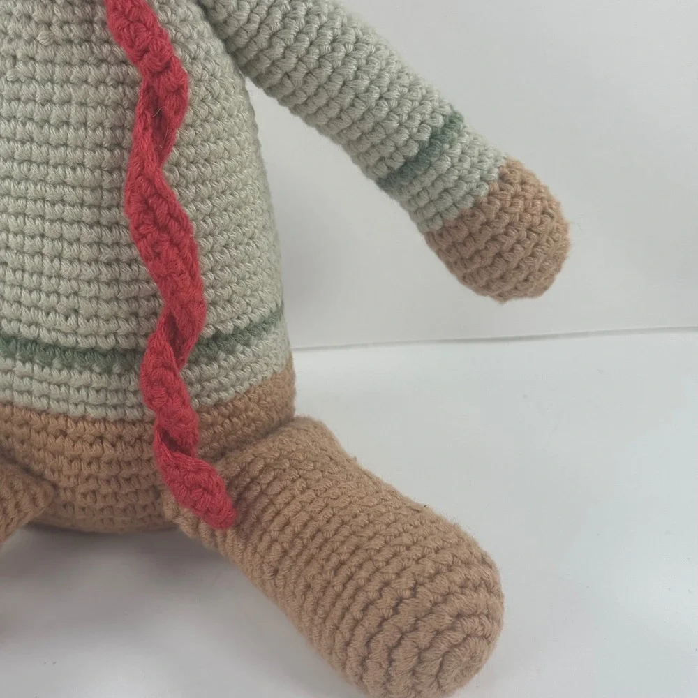 Pebble Child Crochet Teddy Bear Tan Sage Green Sweater Red Scarf Amigurumi Plush